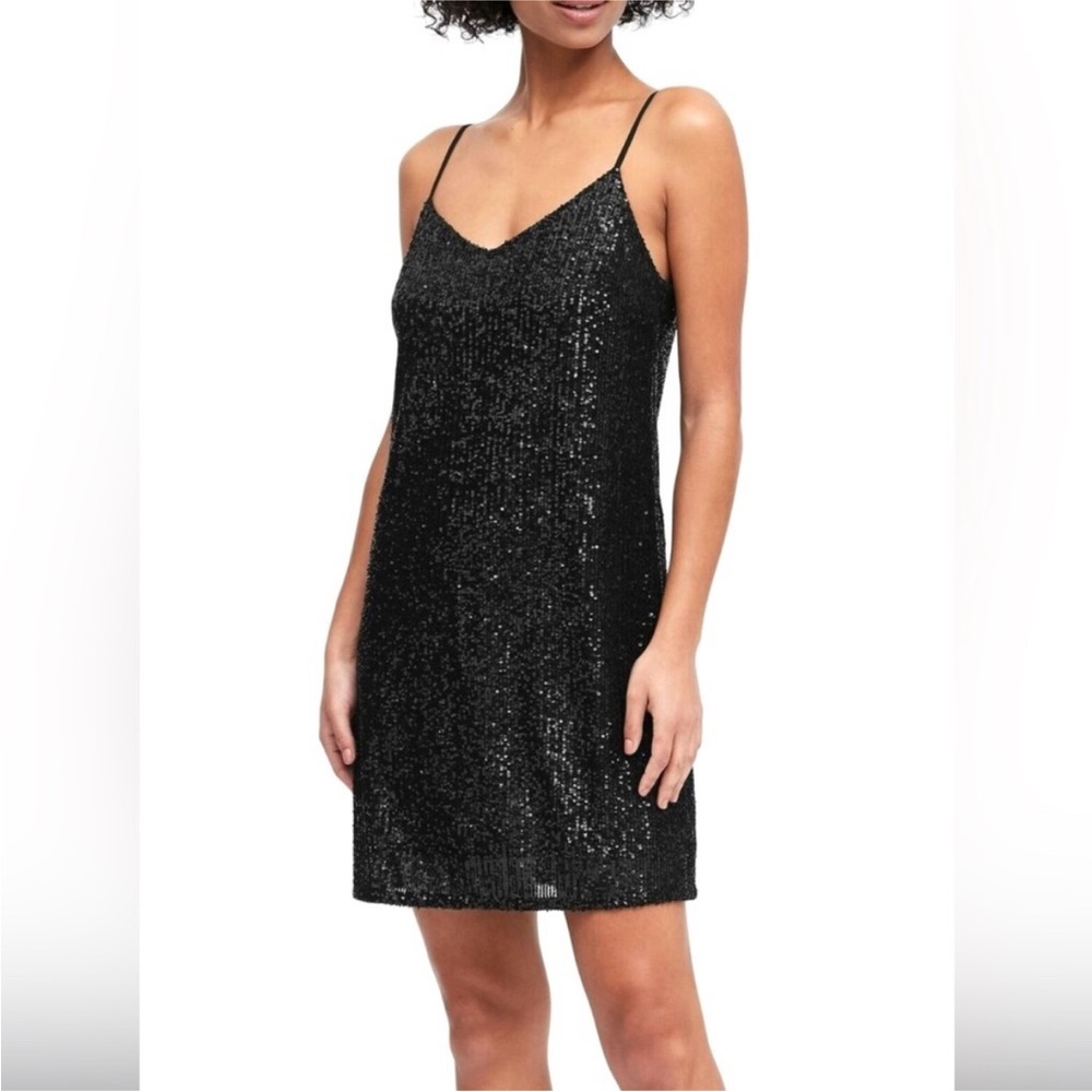 Banana Republic Black Sequin Slip Mini Dress